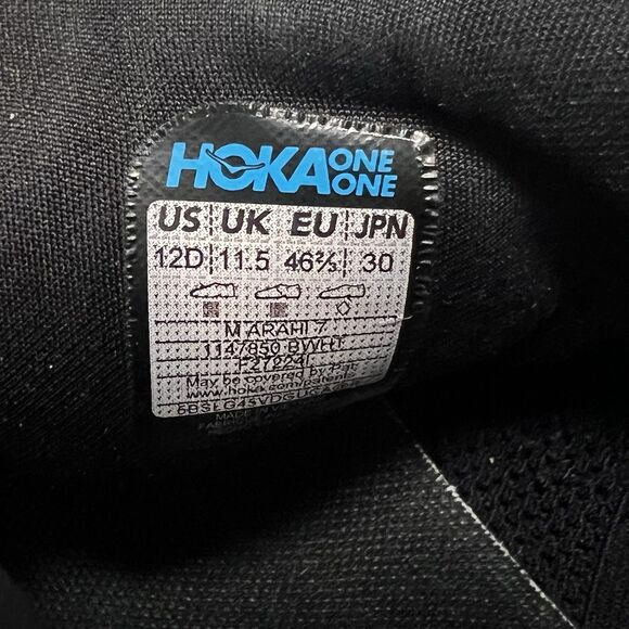 Hoka One One Men’s Size 12D Black/White Running Low Top Sneakers  athletic Shoes main image 6